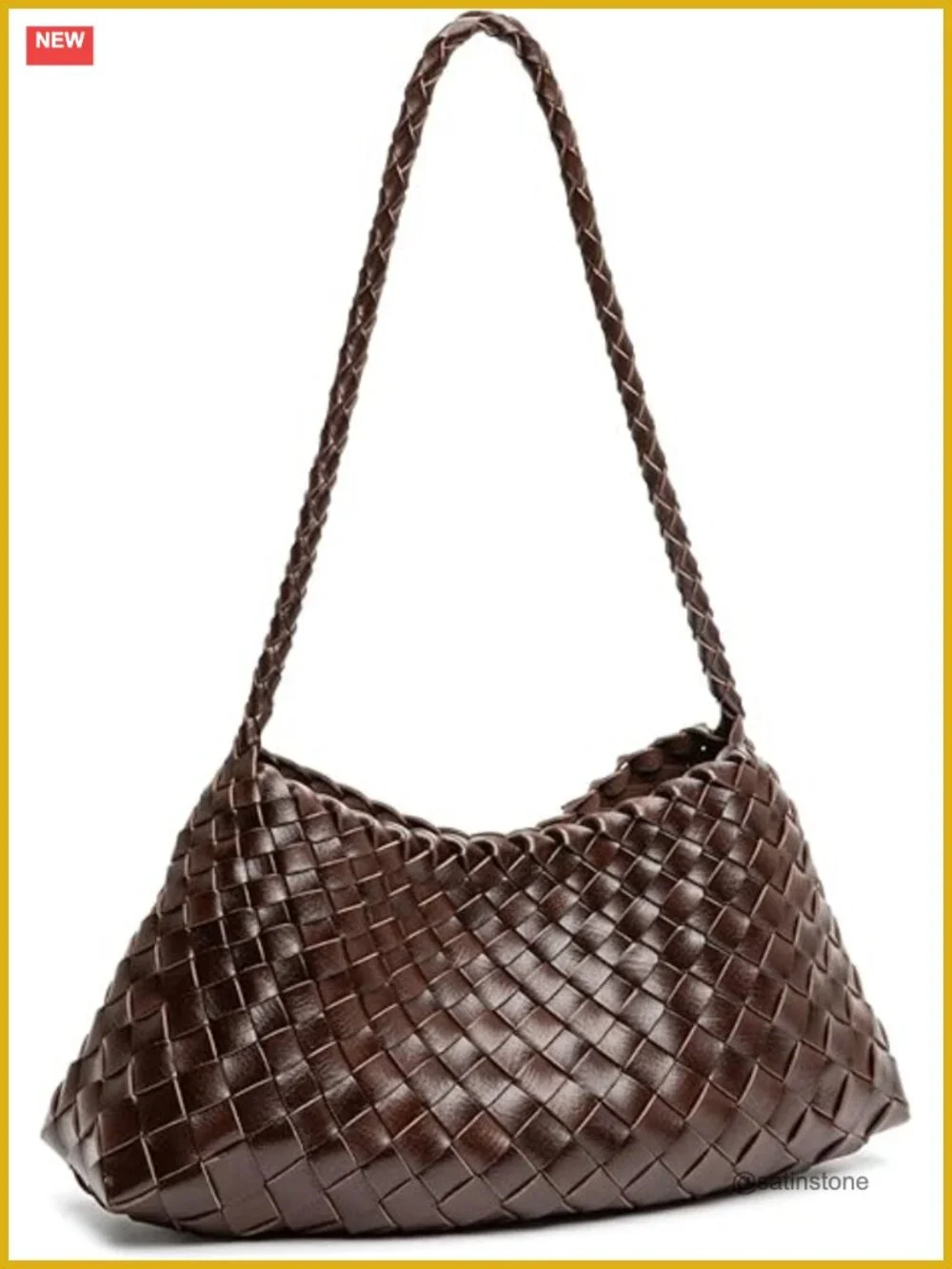 Woven Hobo Shoulder Bag with Drawstring – Faux Leather Handbag